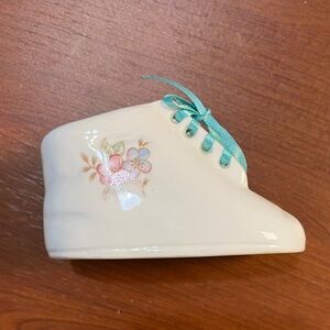 Floral Ceramic Baby Shoe with Teal Laces